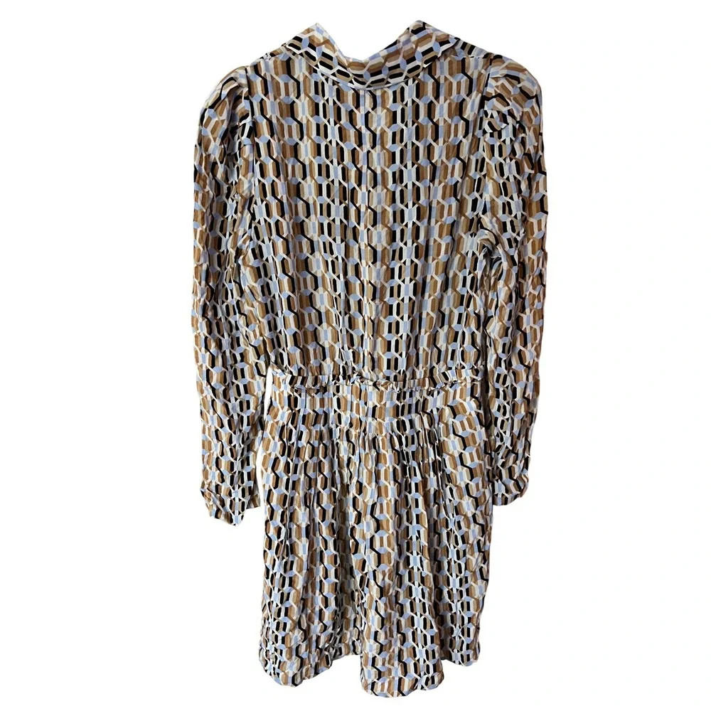 Maje Ricole Geometric Print Mini Dress‎ Size 36 Long Sleeve Retro Small